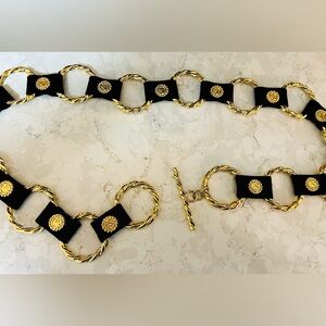 St John Gold Chain Wedding Ring Belt St w/Black Leather/ Adjustable